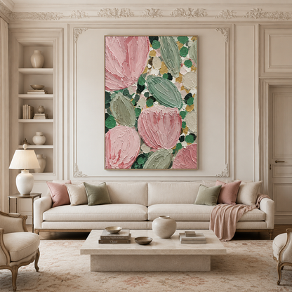 Pink Botanical Relief Painting #Kiss 118