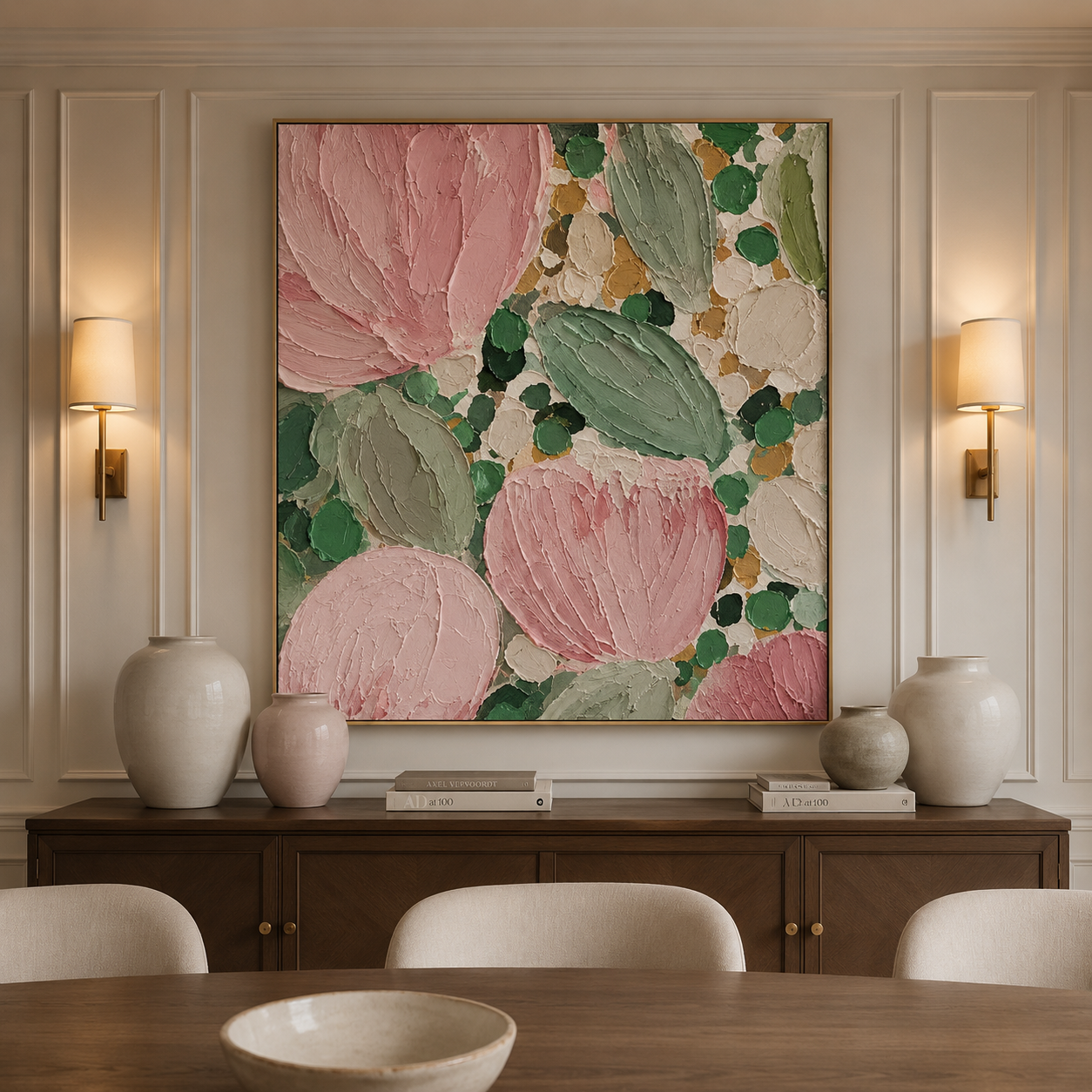 Pink Botanical Relief Painting #Kiss 118