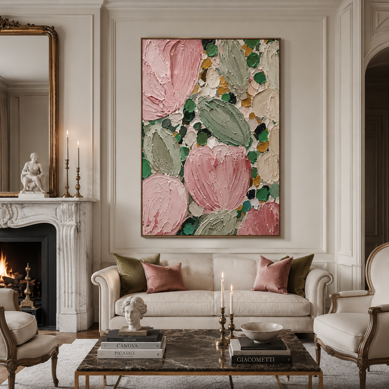 Pink Botanical Relief Painting #Kiss 118