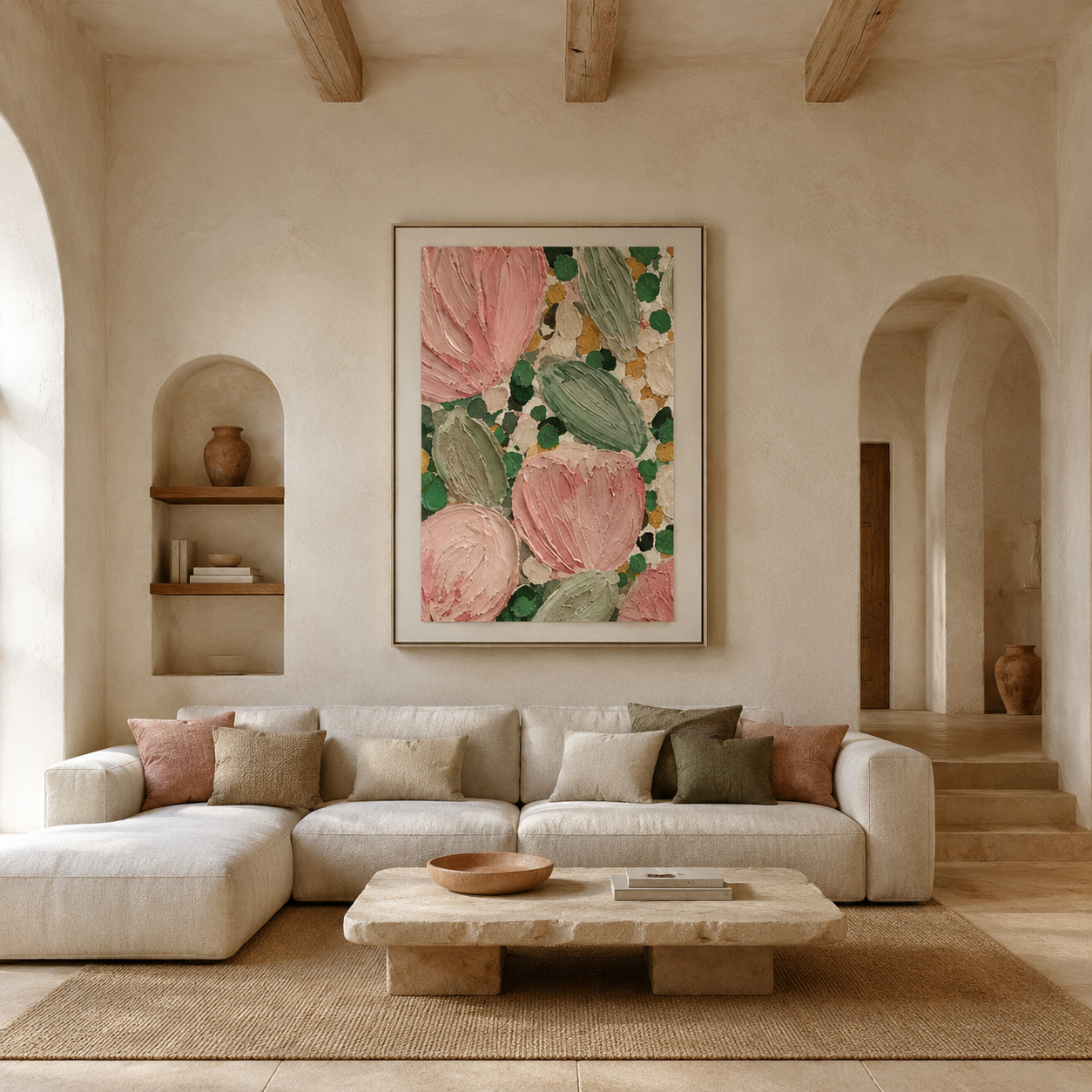 Pink Botanical Relief Painting #Kiss 118