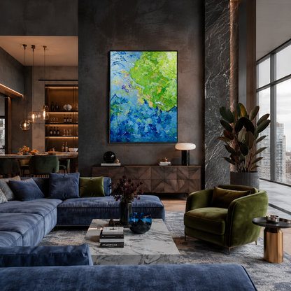 Blue Green Abstract Coastal Painting #Kiss 128