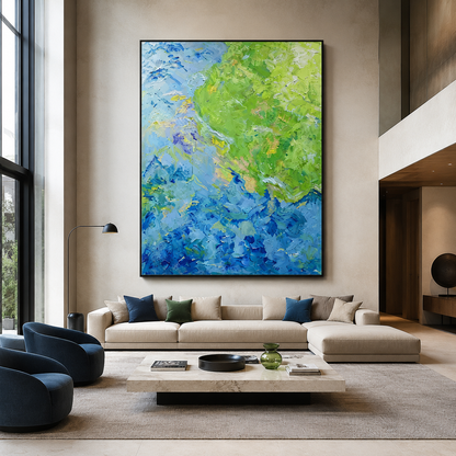 Blue Green Abstract Coastal Painting #Kiss 128
