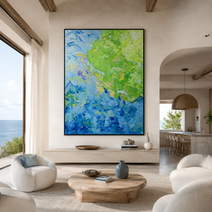 Blue Green Abstract Coastal Painting #Kiss 128