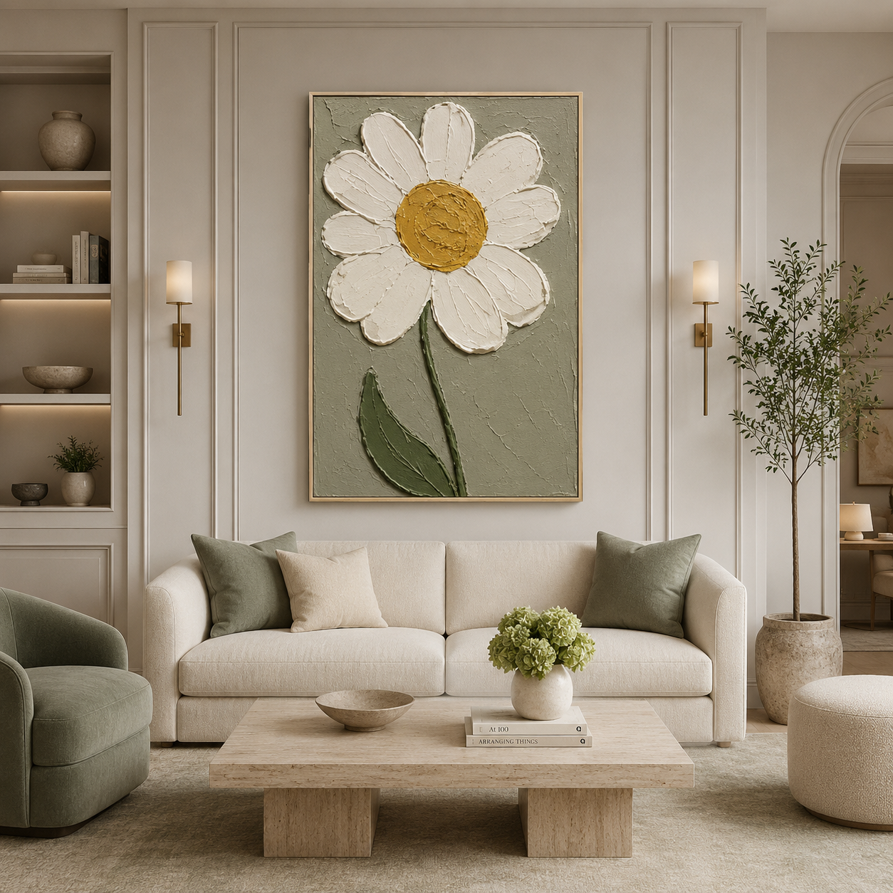 White Daisy Textured Floral Painting #Kiss 129