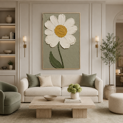 White Daisy Textured Floral Painting #Kiss 129