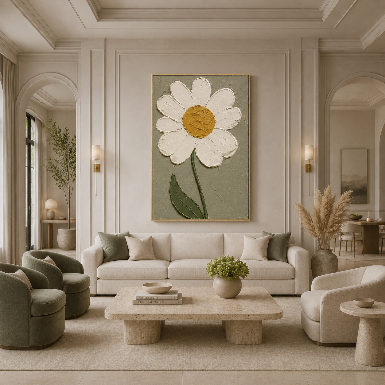 White Daisy Textured Floral Painting #Kiss 129