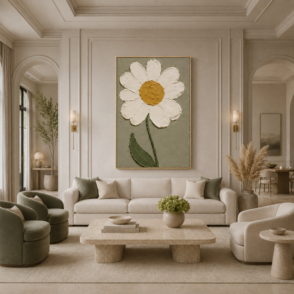White Daisy Textured Floral Painting #Kiss 129