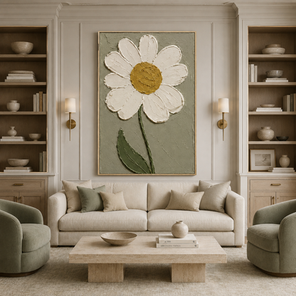 White Daisy Textured Floral Painting #Kiss 129