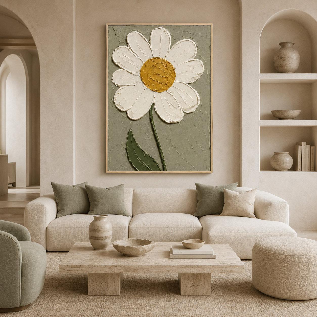 White Daisy Textured Floral Painting #Kiss 129