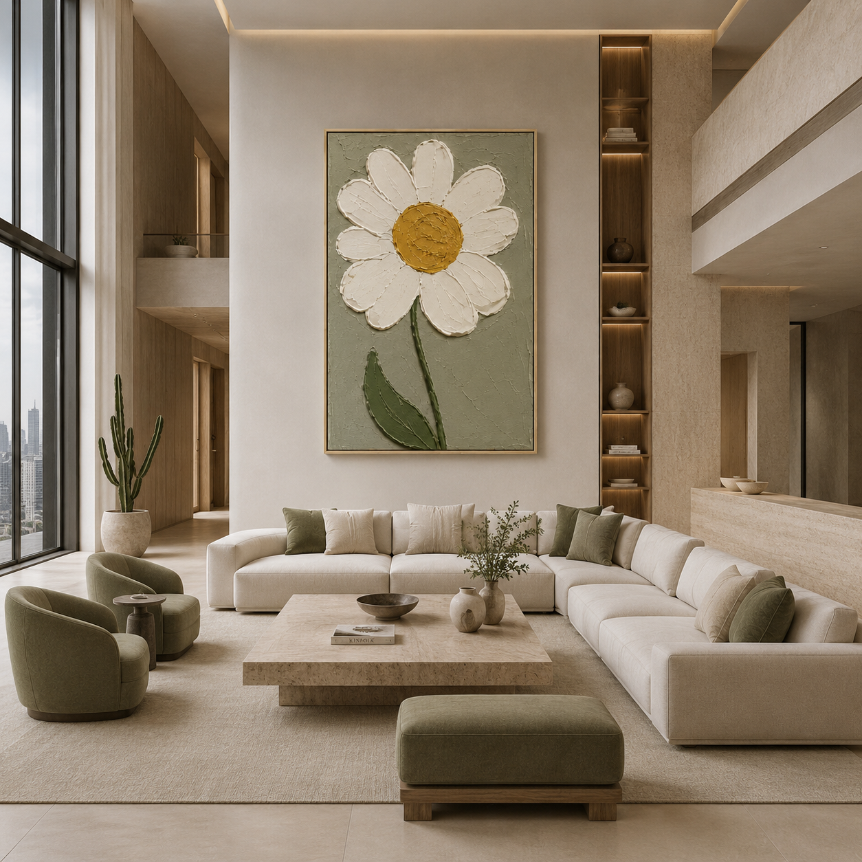 White Daisy Textured Floral Painting #Kiss 129