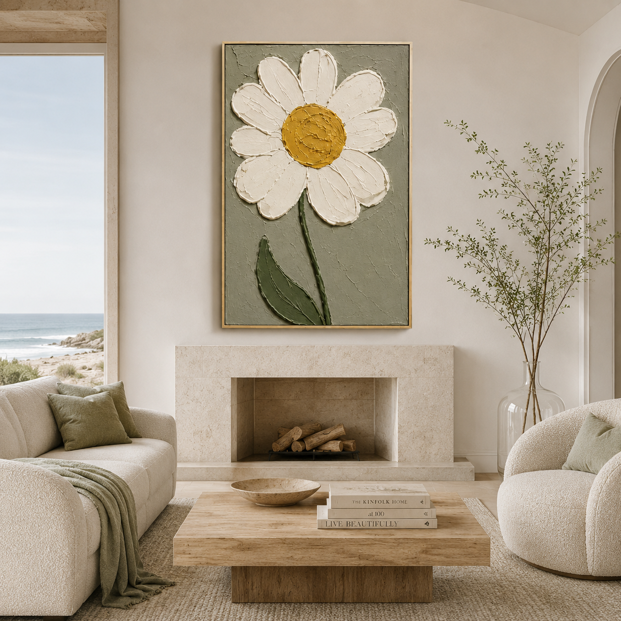 White Daisy Textured Floral Painting #Kiss 129