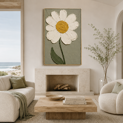 White Daisy Textured Floral Painting #Kiss 129