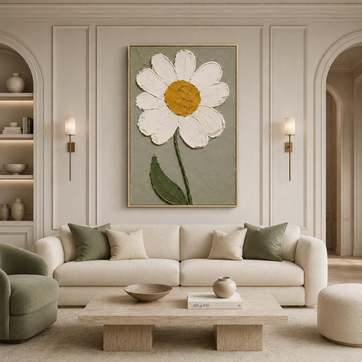White Daisy Textured Floral Painting #Kiss 129
