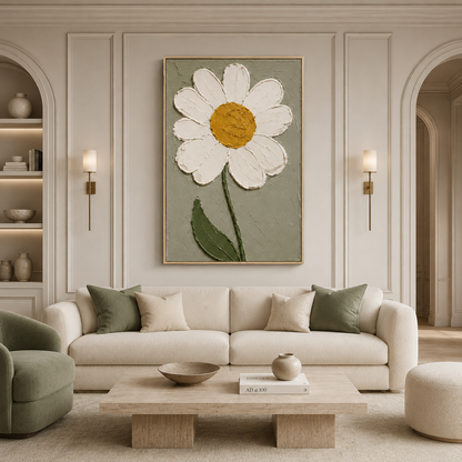 White Daisy Textured Floral Painting #Kiss 129