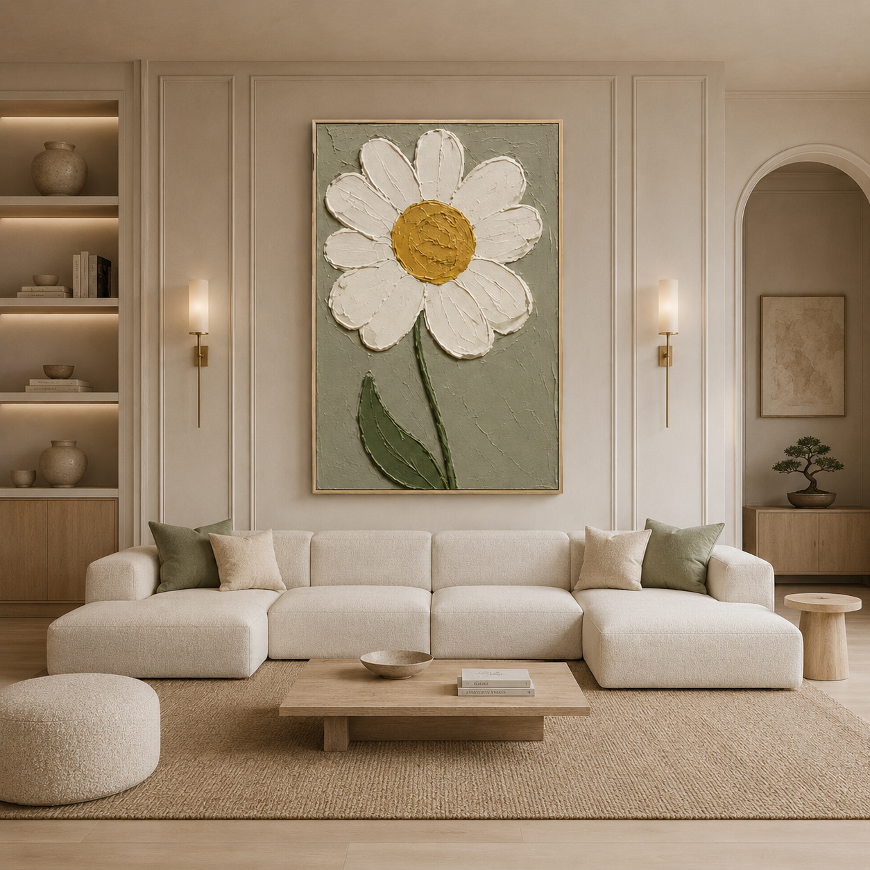 White Daisy Textured Floral Painting #Kiss 129