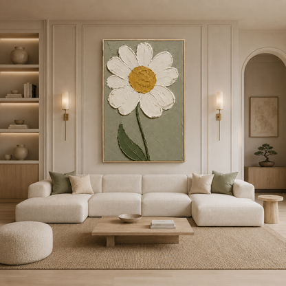 White Daisy Textured Floral Painting #Kiss 129