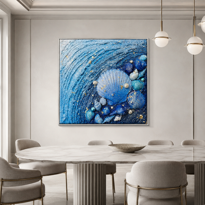 Blue Seashell Coastal Textured Painting #Kiss 133