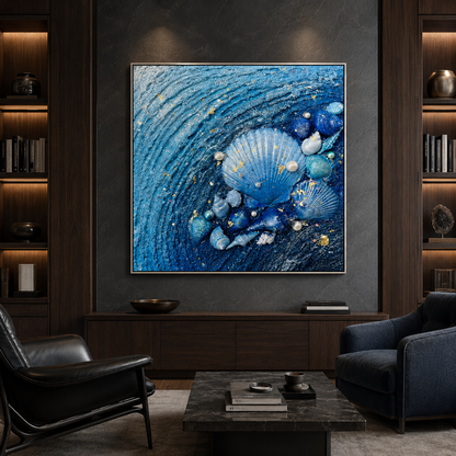 Blue Seashell Coastal Textured Painting #Kiss 133