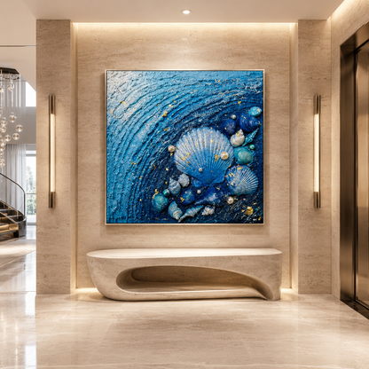 Blue Seashell Coastal Textured Painting #Kiss 133
