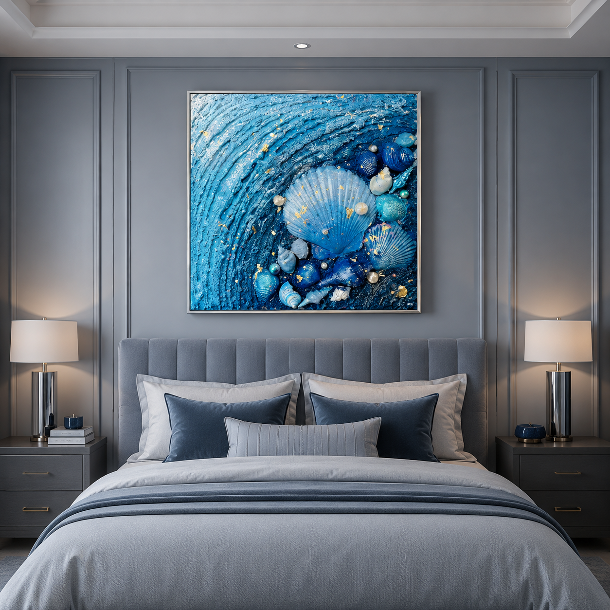 Blue Seashell Coastal Textured Painting #Kiss 133