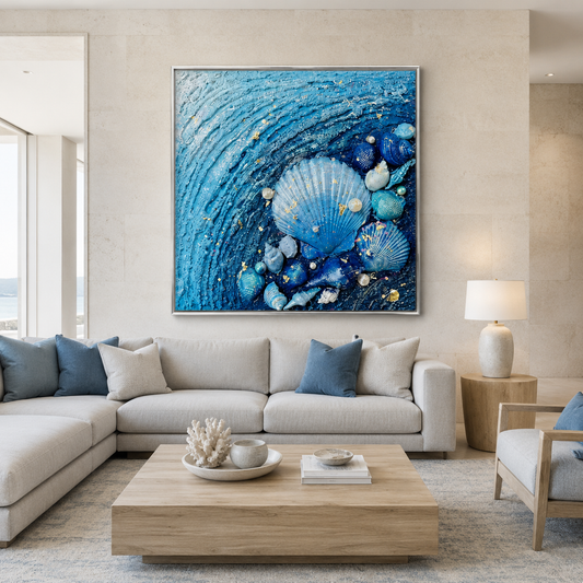 Blue Seashell Coastal Textured Painting #Kiss 133