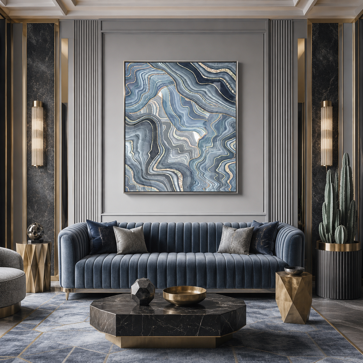 Blue Agate Marble Abstract Painting #Kiss 136