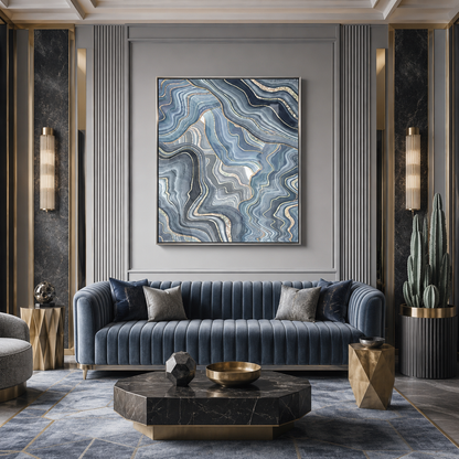 Blue Agate Marble Abstract Painting #Kiss 136