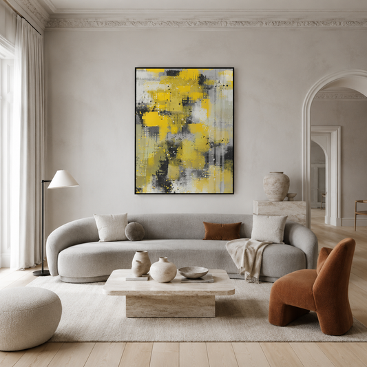 Yellow Gray Abstract Expressionist Painting #Kiss 138