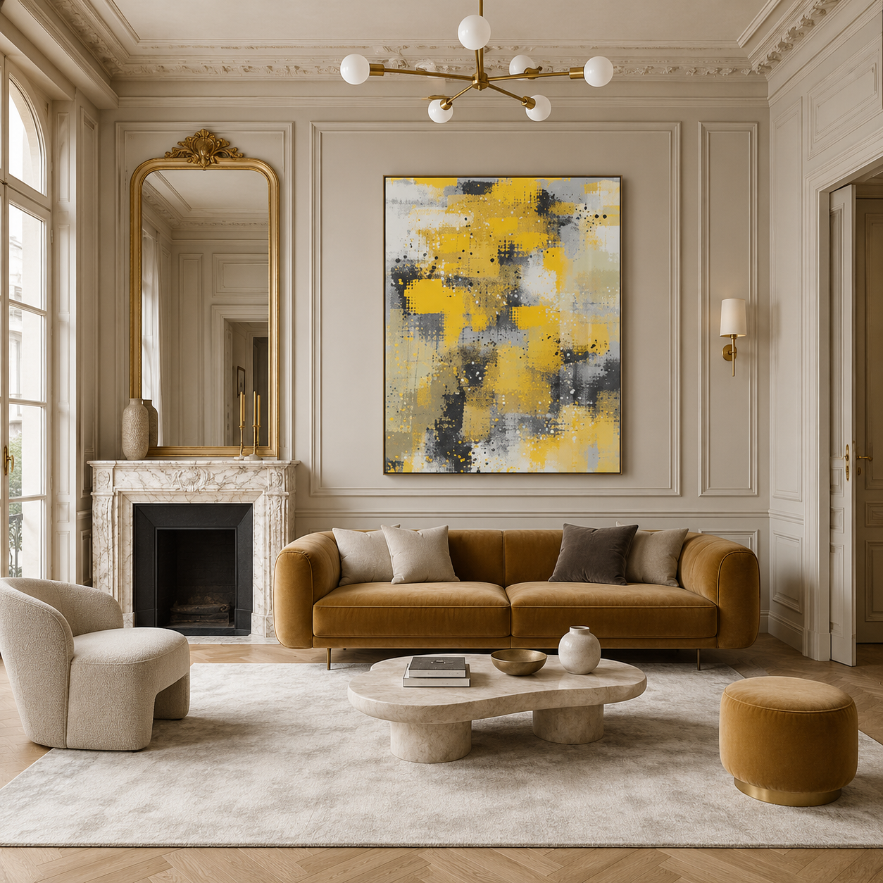 Yellow Gray Abstract Expressionist Painting #Kiss 138