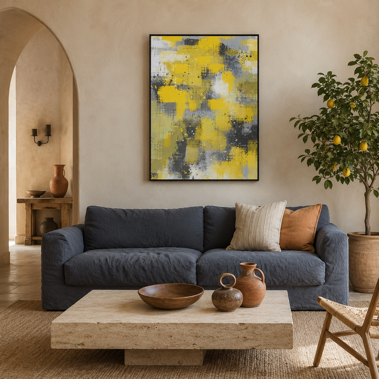 Yellow Gray Abstract Expressionist Painting #Kiss 138