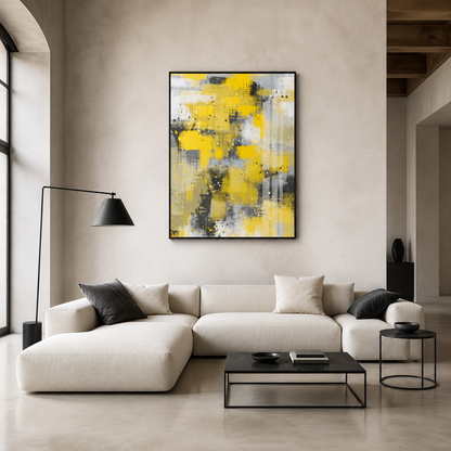 Yellow Gray Abstract Expressionist Painting #Kiss 138