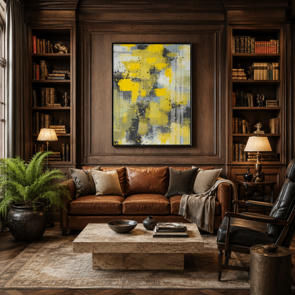 Yellow Gray Abstract Expressionist Painting #Kiss 138