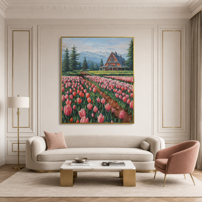 Tulip Field Cottage Landscape Painting #Kiss 140