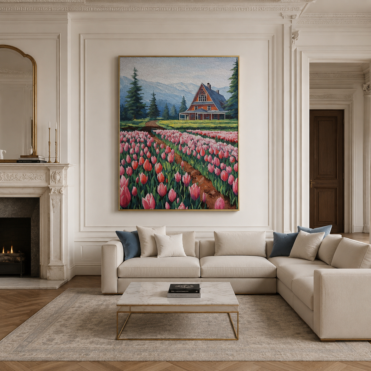 Tulip Field Cottage Landscape Painting #Kiss 140