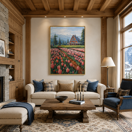 Tulip Field Cottage Landscape Painting #Kiss 140