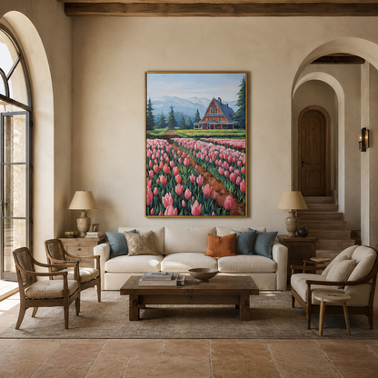 Tulip Field Cottage Landscape Painting #Kiss 140