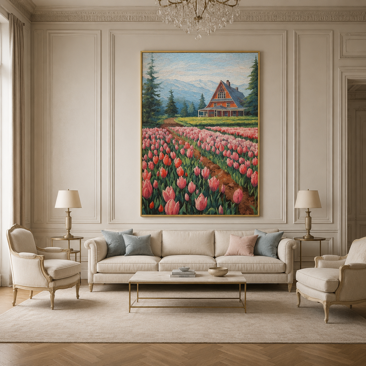 Tulip Field Cottage Landscape Painting #Kiss 140