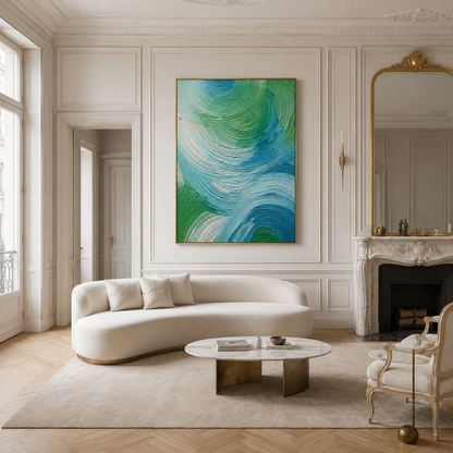 Blue Green Swirl Textured Painting #Kiss 145