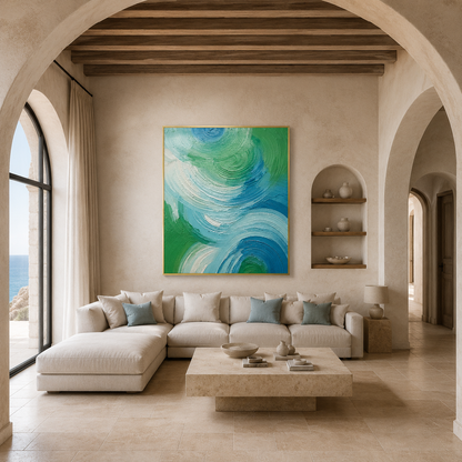Blue Green Swirl Textured Painting #Kiss 145