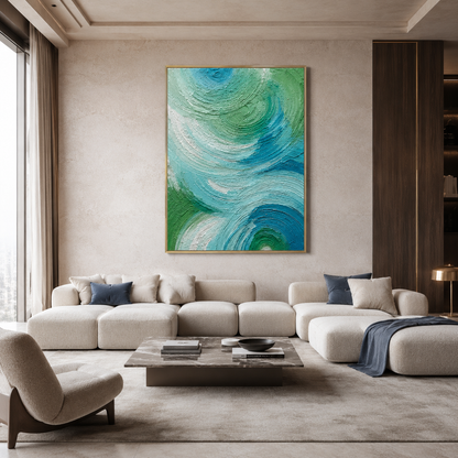 Blue Green Swirl Textured Painting #Kiss 145