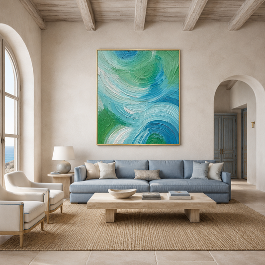 Blue Green Swirl Textured Painting #Kiss 145