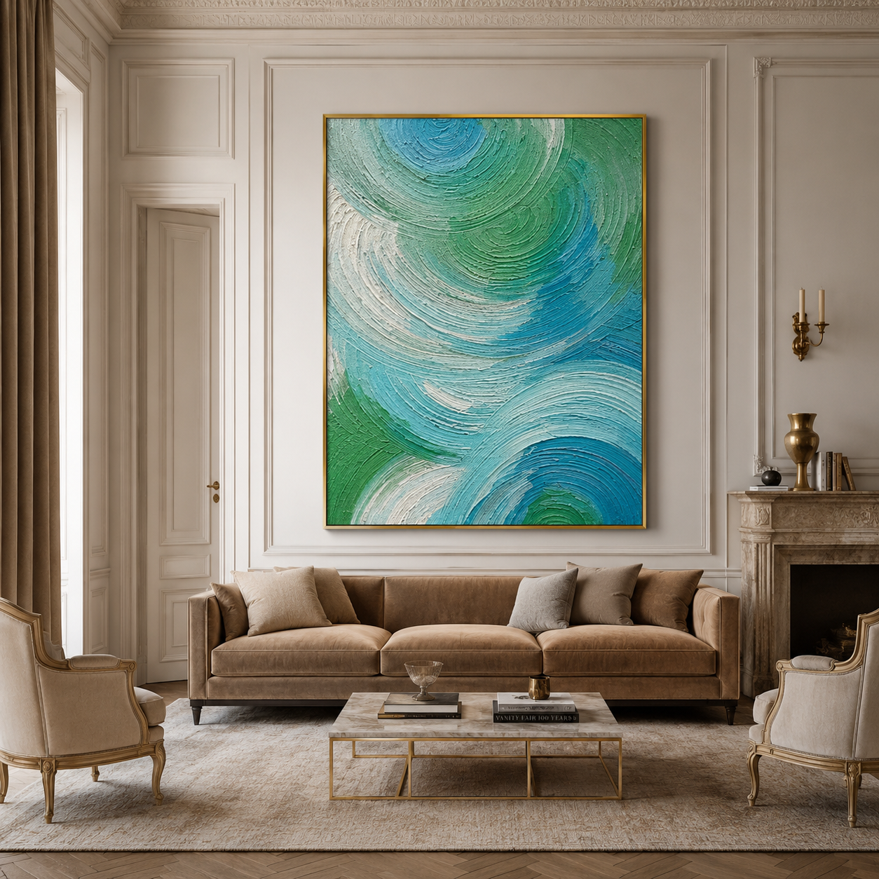 Blue Green Swirl Textured Painting #Kiss 145
