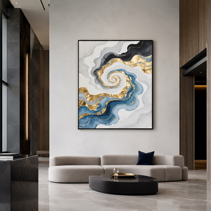 Blue Gold Spiral Abstract Painting #Kiss 146