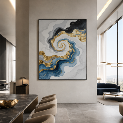 Blue Gold Spiral Abstract Painting #Kiss 146