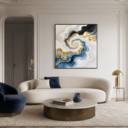 Blue Gold Spiral Abstract Painting #Kiss 146