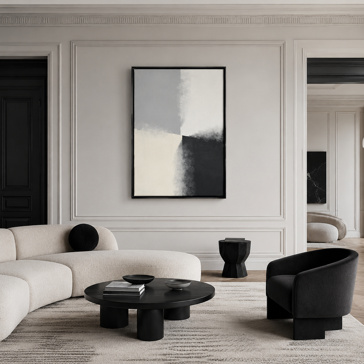 Minimal Black White Abstract Painting #Kiss 147