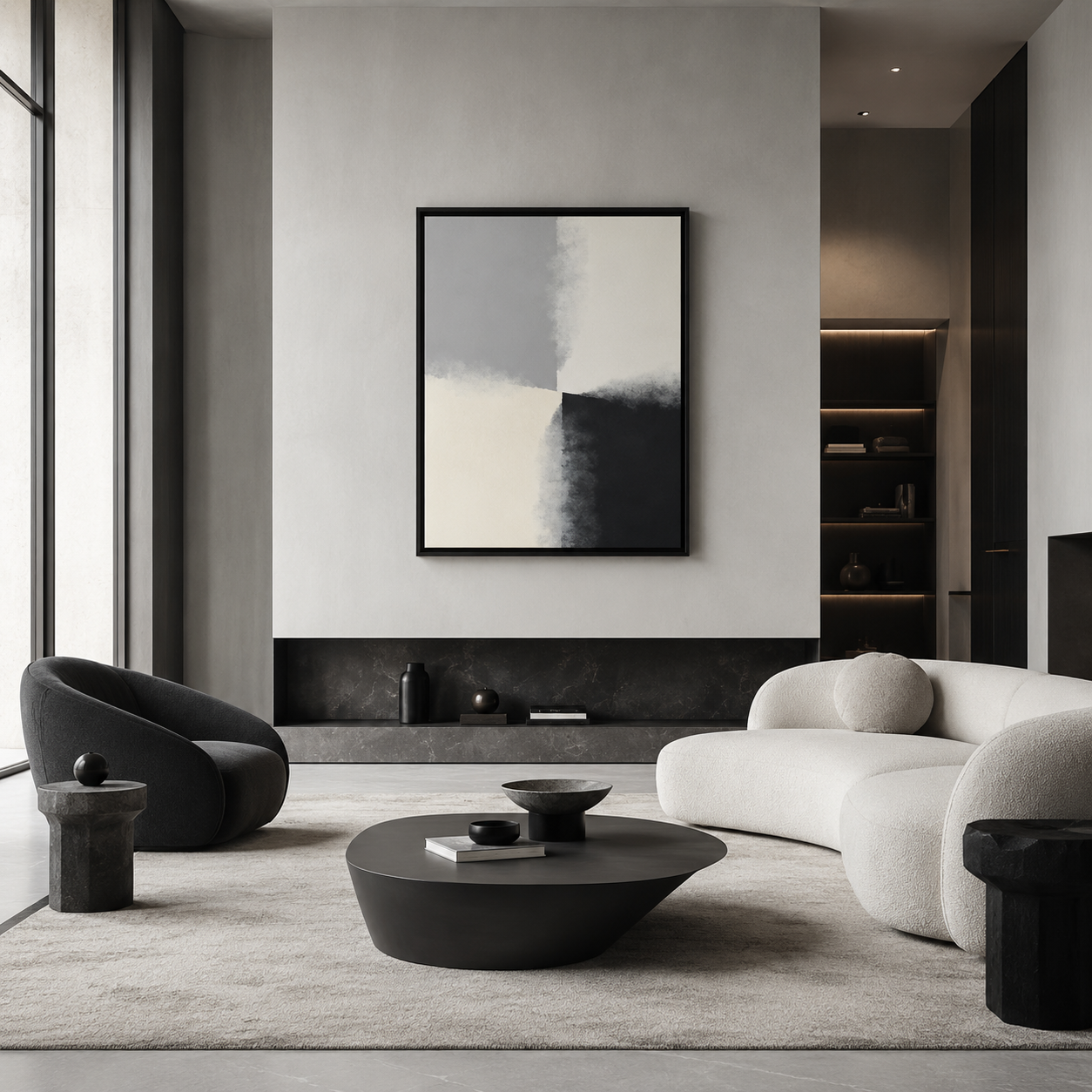 Minimal Black White Abstract Painting #Kiss 147