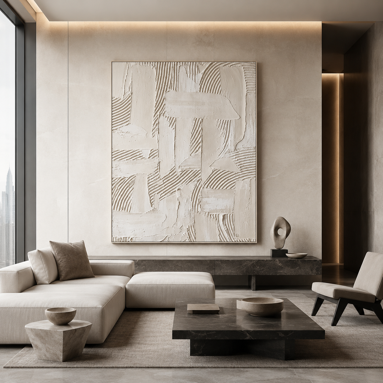 Ivory Minimalist Relief Painting #Kiss 153