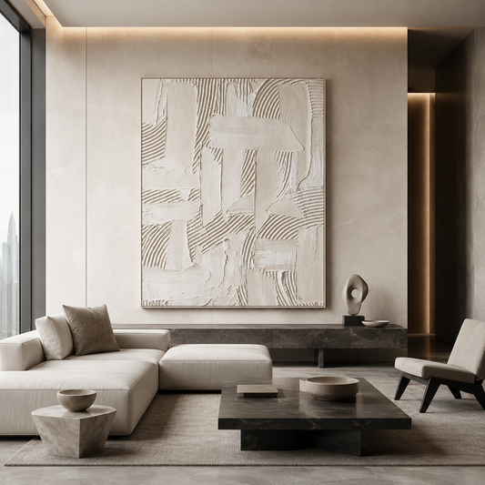 Ivory Minimalist Relief Painting #Kiss 153