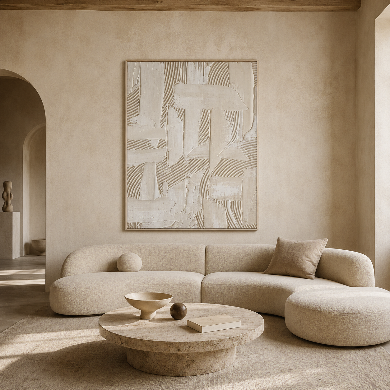 Ivory Minimalist Relief Painting #Kiss 153